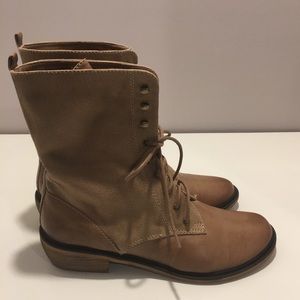 BP. Leather and Fabric Tan Lace-up Boots